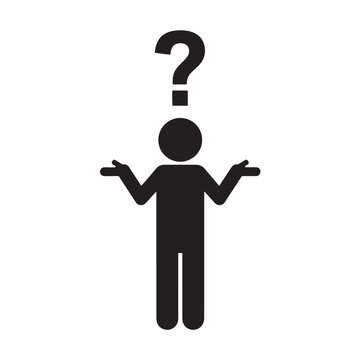 Isolated Black Silhouette of a Shrugging Person with a Question Mark