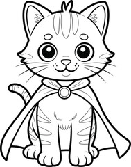 Cute cartoon cat wearing a superhero cape with a round emblem kitten feline