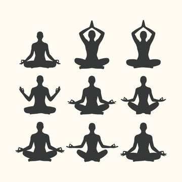 Nine Silhouettes of People Meditating in a Grid yoga meditation