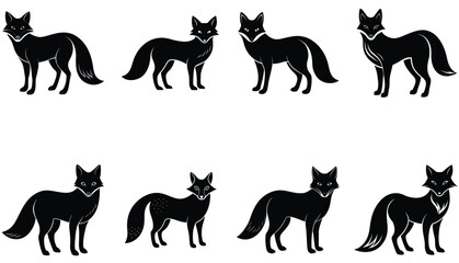 Set walking and standing dog silhouette. Vector black icon