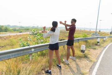 The couple went for a run and exercised in the morning.