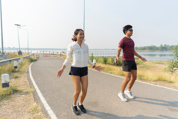 The couple went for a run and exercised in the morning.