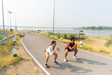 The couple went for a run and exercised in the morning.