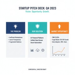 Startup pitch deck slide: problem, solution, and market opportunity overview
