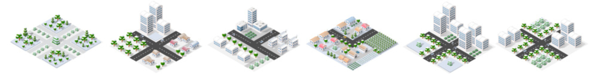 Isometric city landscape with urban winter planning blocks