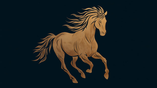 Golden Horse Silhouette: A stunning silhouette of a horse, crafted in warm hues of gold, leaps with power and grace against a backdrop of deep blue. This image embodies energy, freedom.