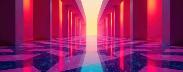 Infinite checkered floor, strong converging lines , floor, design