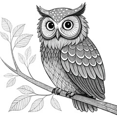 Fototapeta premium A black and white line art illustration of a Funny Flying Owl