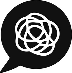Black confused thoughts speech bubble icon. Vector speech bubble icon with tangled lines.