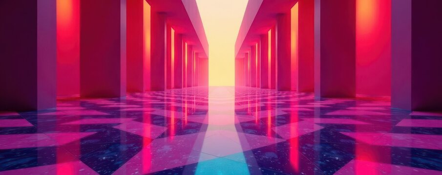 Infinite checkered floor, strong converging lines , floor, design