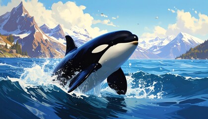orca whale jumping in the water