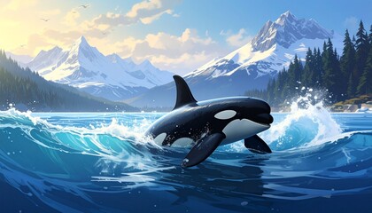 orca whale jumping in the water