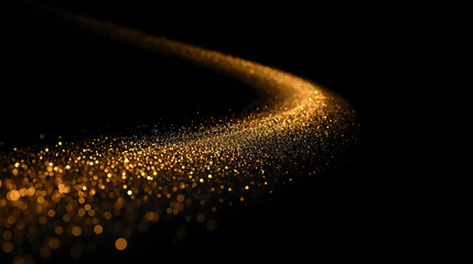Golden glitter wave on black background suitable for luxury designs, festive events, and sophisticated presentations needing elegant depth and glamour.