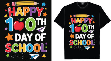 Happy 100th Day of School Colorful Typography T Shirt Design for Kids and Teachers