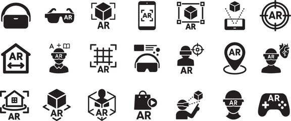   Augmented reality icon set, modern AR symbols for apps, UI, tech projects, vector EPS.