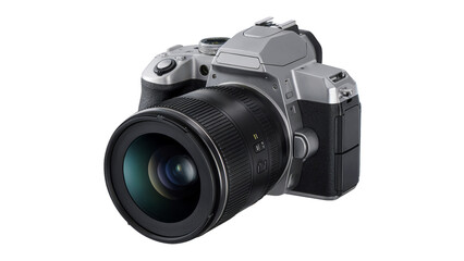 Fototapeta premium Digital single lens reflex camera with large zoom lens attached Isolated on white or transparent PNG.