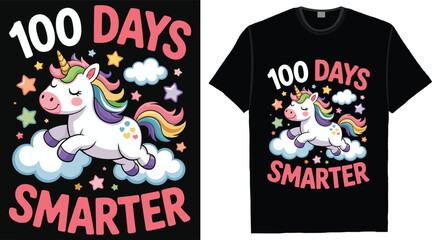 100 Days Smarter Cute Unicorn Illustration 100 Days of School T Shirt Design