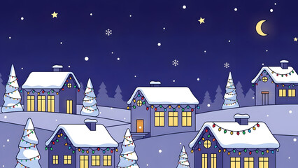 Fototapeta premium a Serene Winter Landscape Featuring Minimalist House Beautifully Decorated With Soft Christmas Light in a Calm Festive Seasonal Atmosphere