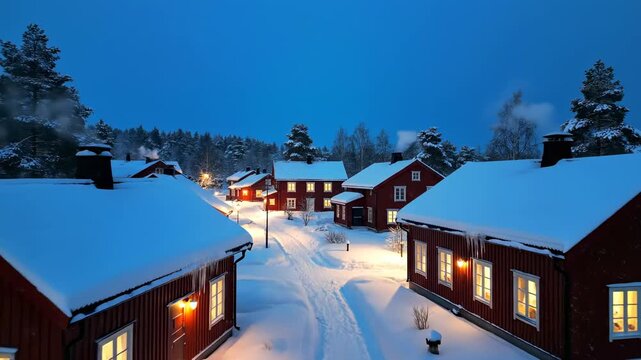 A scenic winter landscape captures a snowy night in a European mountain village and an urban city street featuring historic architecture and homes under a cold sky

Would you like me to generate an im