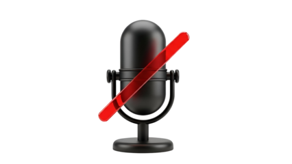 A black microphone with a red slash through it symbolizing mute or audio off