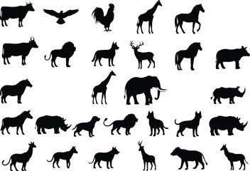 Fototapeta premium A collection of silhouettes featuring various domestic and wild animals