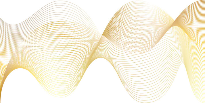 Golden wave line abstract background. Magic detailed water 3d ripple. Yellow guilloche vip marble ink ropes. Watermark fiber gradation swoosh. Tech sound band swirl.