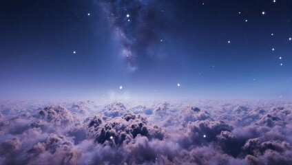 Fototapeta premium Night Sky Above the Clouds - A Dreamy Celestial Landscape.