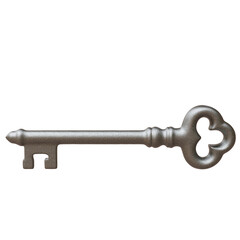 Old vintage key isolated on white, transparent. 3d