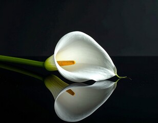Elegant White Calla Lily Blossom with Reflection