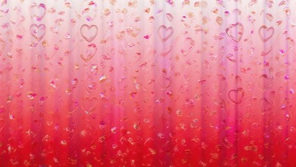 Romantic Red Gradient with Hearts and Water Droplets Background.