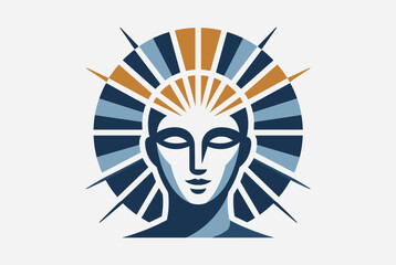 A stylized graphic logo featuring a serene human head with closed eyes, surrounded by radiating light rays in blue and gold, symbolizing wisdom and enlightenment.