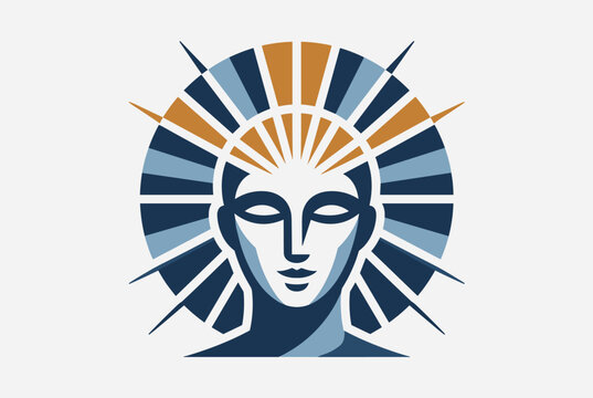 A stylized graphic logo featuring a serene human head with closed eyes, surrounded by radiating light rays in blue and gold, symbolizing wisdom and enlightenment.