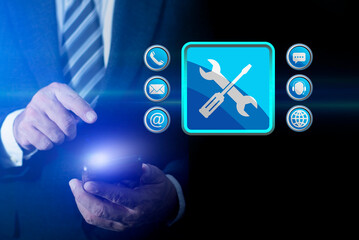 Technical support customer service business technology internet concept. 24-7 support, communication, and technical maintenance. Business technology in customer assistance.