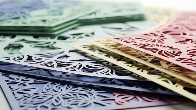 Colorful Laser Cut Paper Designs for Crafts and Invitations.