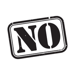 A simple black and white stamp displaying the word no in bold lettering