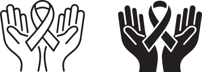 Obraz premium Hands holding an awareness ribbon icon representing support and care for health issues and community causes