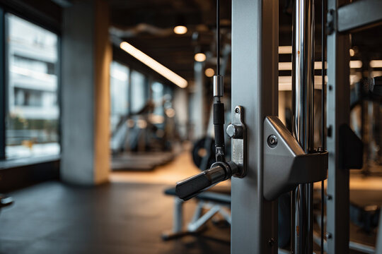 Detailed close up of smith machine in a clean and modern gym
