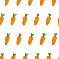 Carrot seamless pattern in hand-drawn style. Cute vegetable background. For food packaging, kitchen decor, fabric prints and healthy lifestyle designs