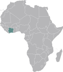 Illustrated Border Map of Republic of Cote d'Ivoire, Africa