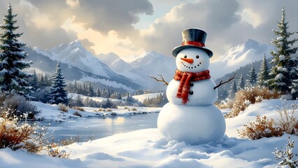 Obraz premium happy snowman in the winter
