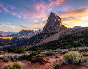 Spectacular sunset over a majestic mountain in the southwestern landscape