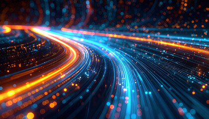 Digital Highway: A futuristic digital highway, illuminated with flowing streams of data, symbolizing the interconnectedness of modern technology.
