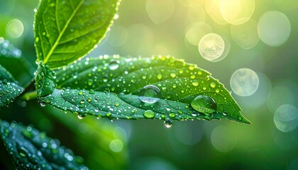 water drops on green leaf