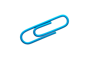 Blue metal paper clip png file cut out and isolated on a transparent background, minimal studio stock photo of a single office stationery item 