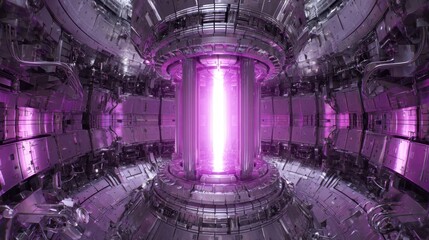 Futuristic Sci-Fi Fusion Reactor Core with Bright Purple Energy Emission and Metallic Structure