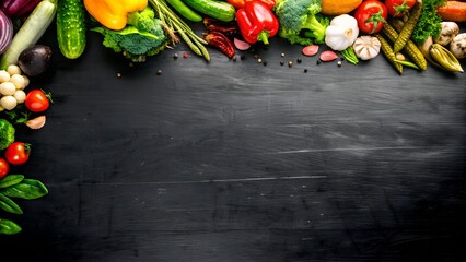 Colorful Fresh Vegetables Bordering a Black Chalkboard for Healthy Eating and Meal Prep