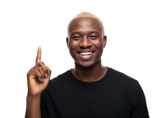 Man with blonde hair pointing up isolated on transparent background