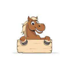 Happy Cartoon Horse With A Blank Sign