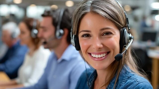 Customer service and cheerful representatives at workplace: The image showcases a professional customer service team focused on delivering exceptional support.
