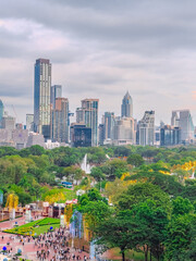 Naklejka premium 14 December 2025 View of Lumphini Lumpini Park at Si Lom Silom taken from Central Park Mall in BKK Bangkok Thai Thailand 